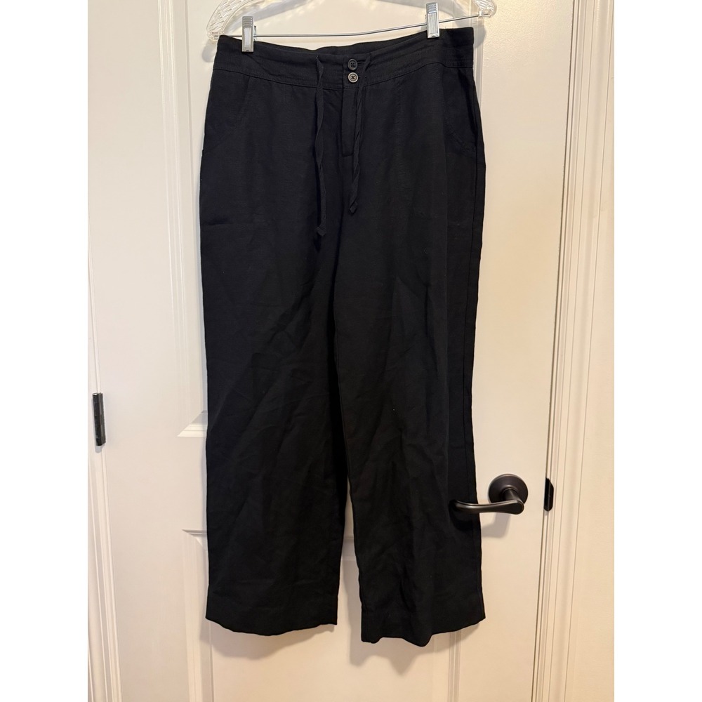 Coldwater Creek Wide Leg Pants Womens P8 Black Excellent Linen Blend Natural Fit